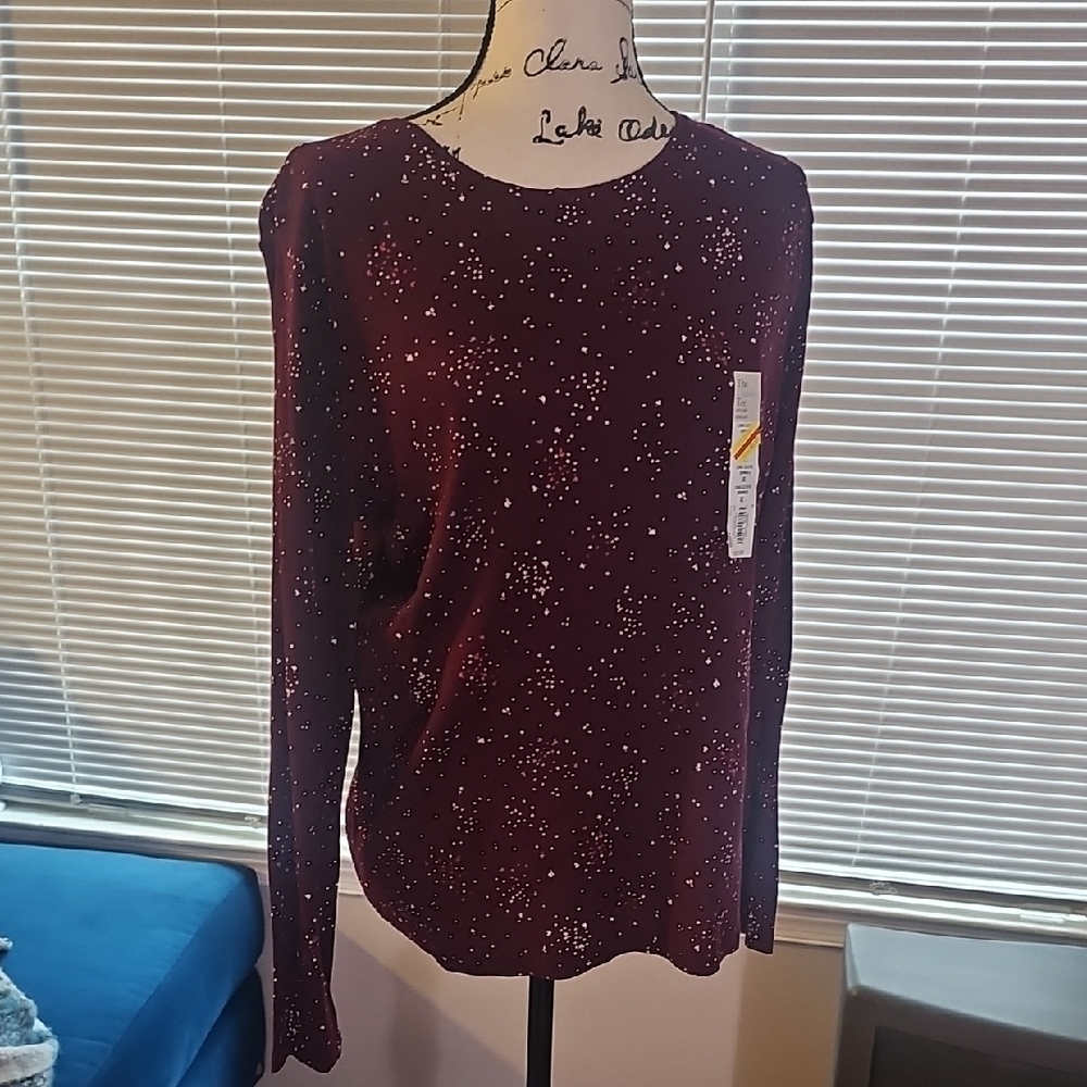 Croft & Barrow Maroon Speckled Long Sleeve Blouse
